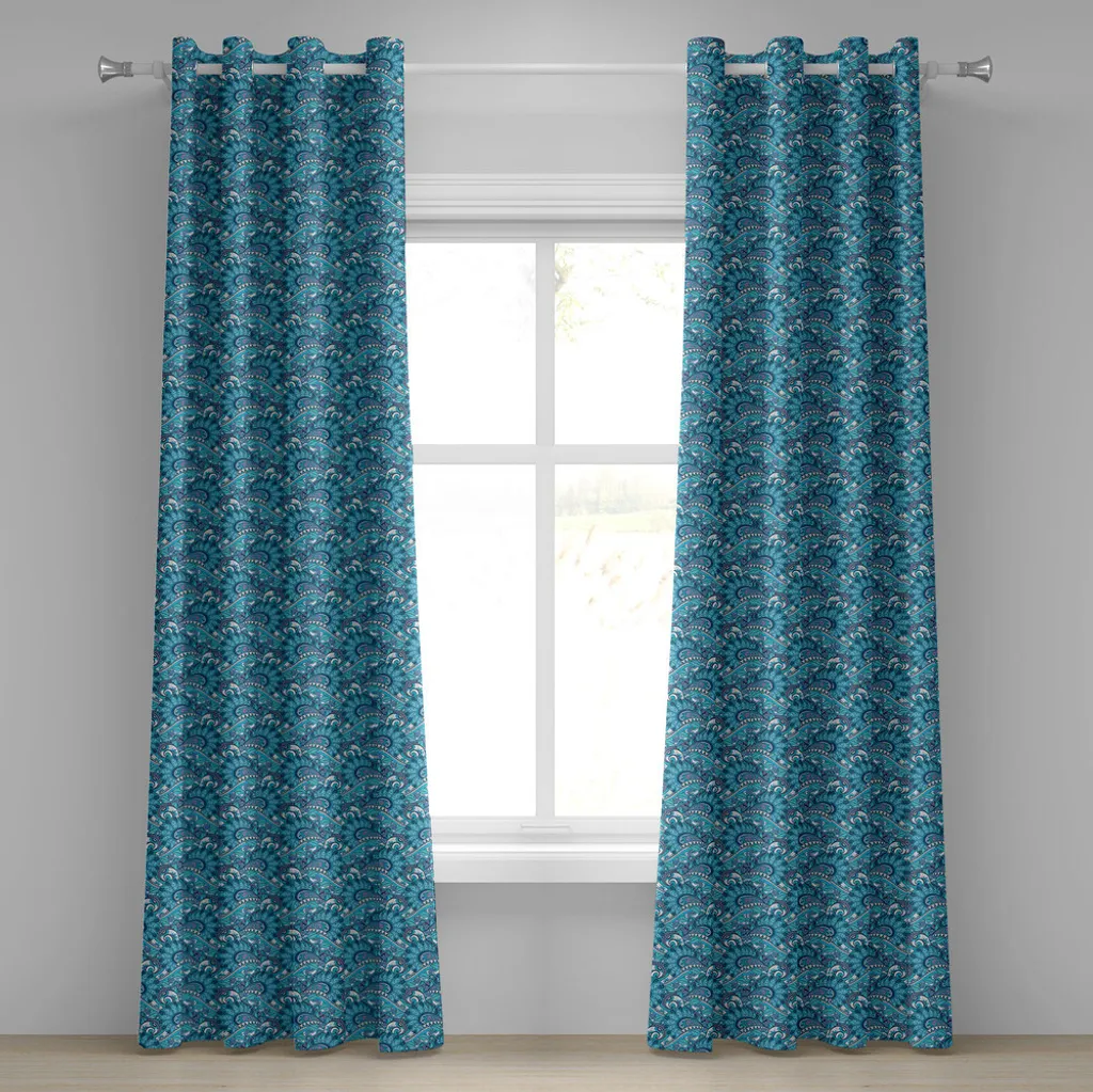 Rideau à œillets bleu ABAKUHAUS motifs floraux Boho 280 cm x 245 cm