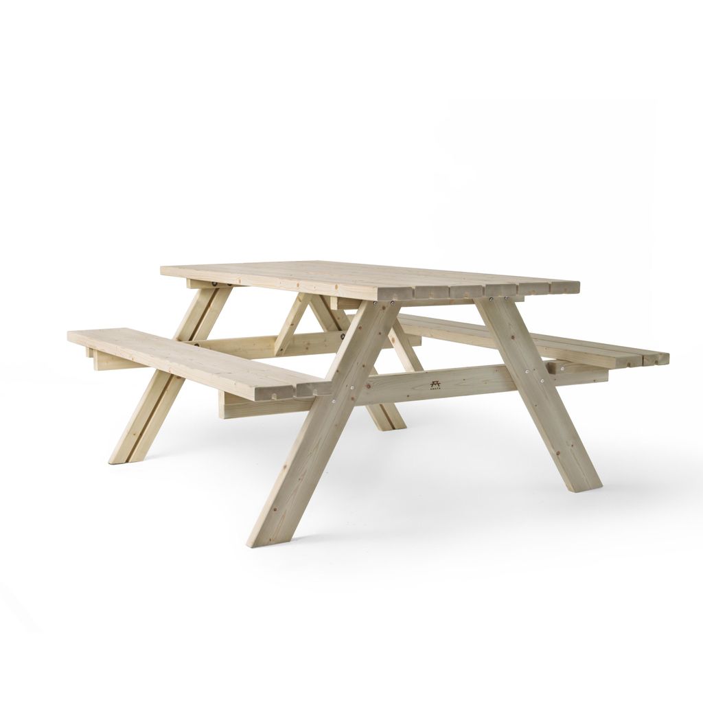 AMATA Picknicktisch Massivholz 177 x 153 x 76 cm, klappbare Bänke, Oliv