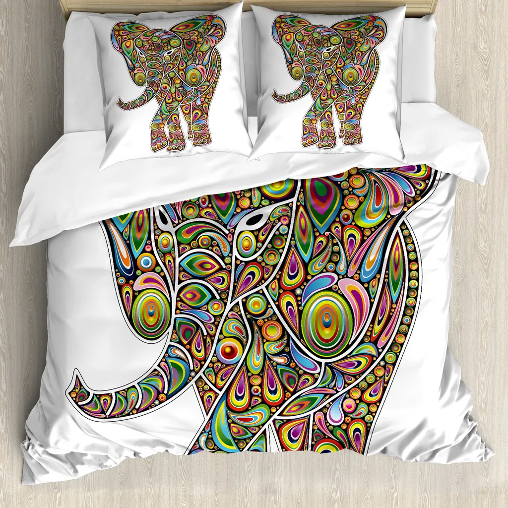 Set Letto Matrimoniale 200x200 Antiacaro Elefanti Boho ABAKUHAUS