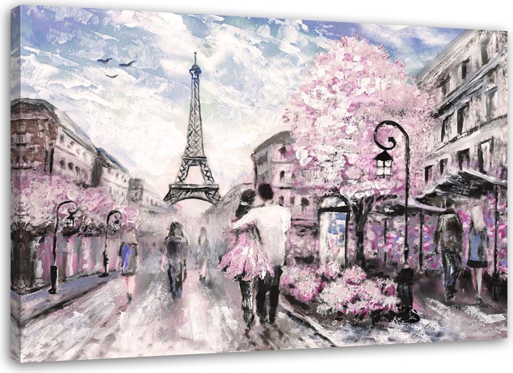 Leinwandbild frühling in paris 90x60 cm Feeby grau wandbild bereit zum aufhängen