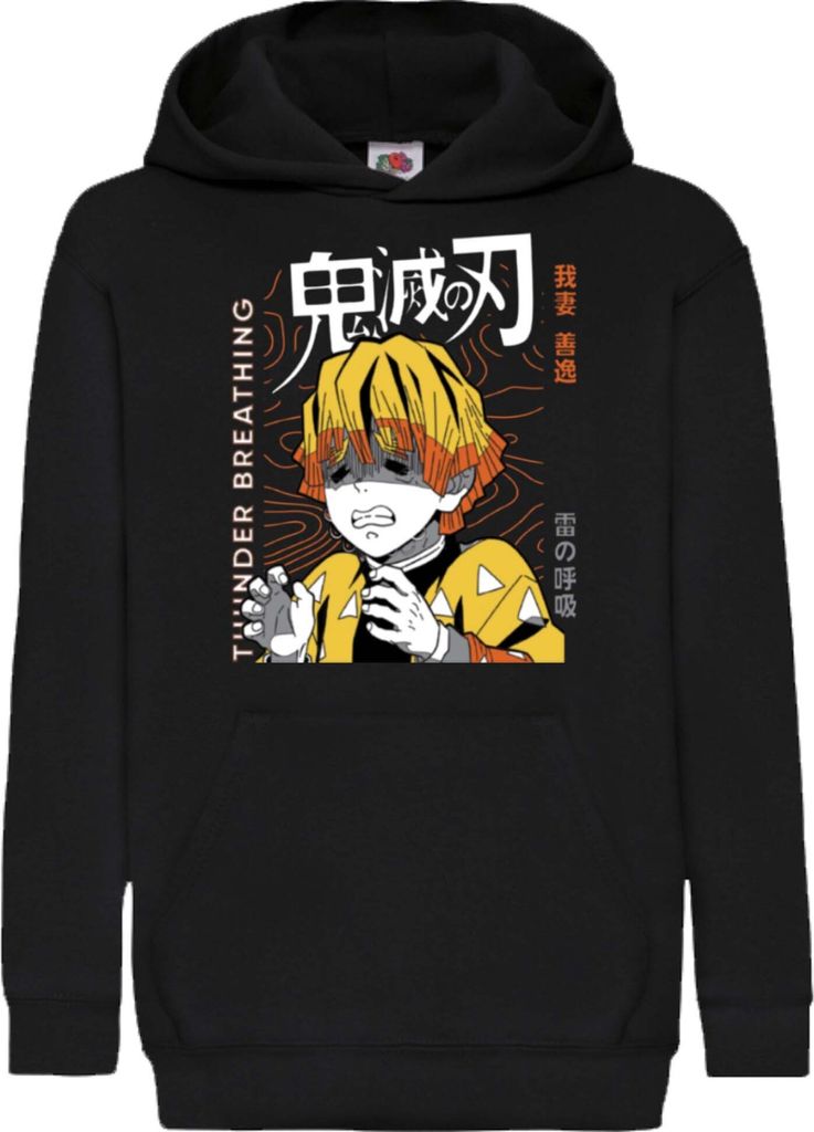 Kinder Kapuzenpullover Demon Anime Slayer Zenitsu Agatsuma 002, 12-13 Jahr - 152 / Schwarz