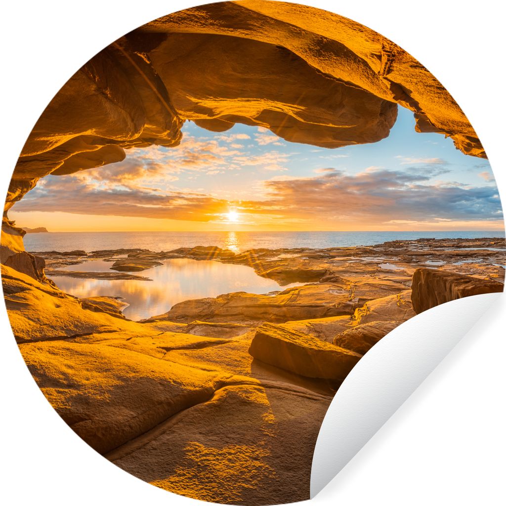 MuchoWow Runde Wandtattoo - Wandsticker Tapete Aufkleber Höhle - Meer - Horizont - Sonnenuntergang Ø 50 cm Selbstklebend und Repositionierbar -...