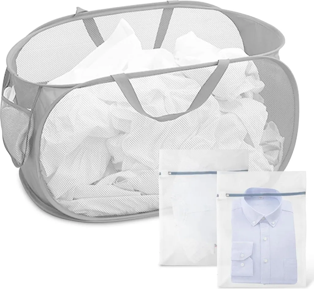 Panier collecteur de linge respirant et pliable avec 2 sacs