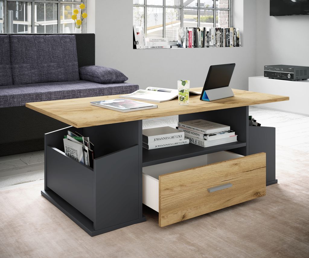 VCM Holz Couchtisch mit ausreichend Stauraum | Maße ca. H. 44 x B. 110 x T. 52 cm | Wohnzimmertisch mit Schublade - Junata