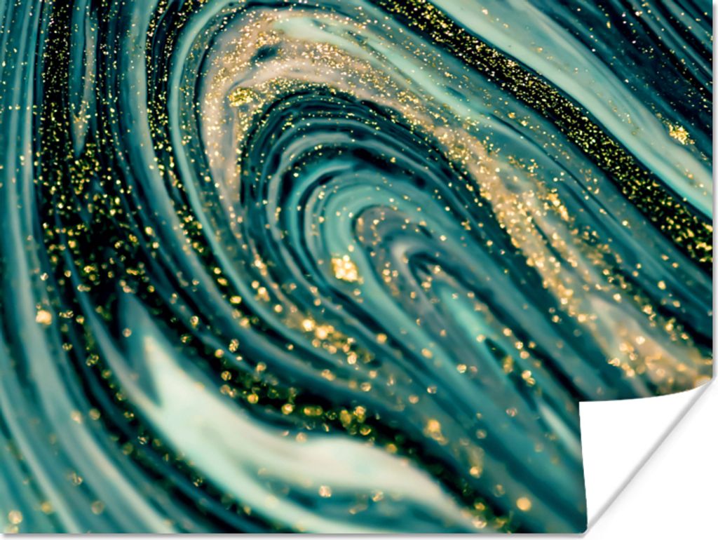 MuchoWow Poster Marmoroptik - Luxus - Gold - Türkis - Glitzer 40x30 cm - Plakate für die Wände - Poster Wohnzimmer
