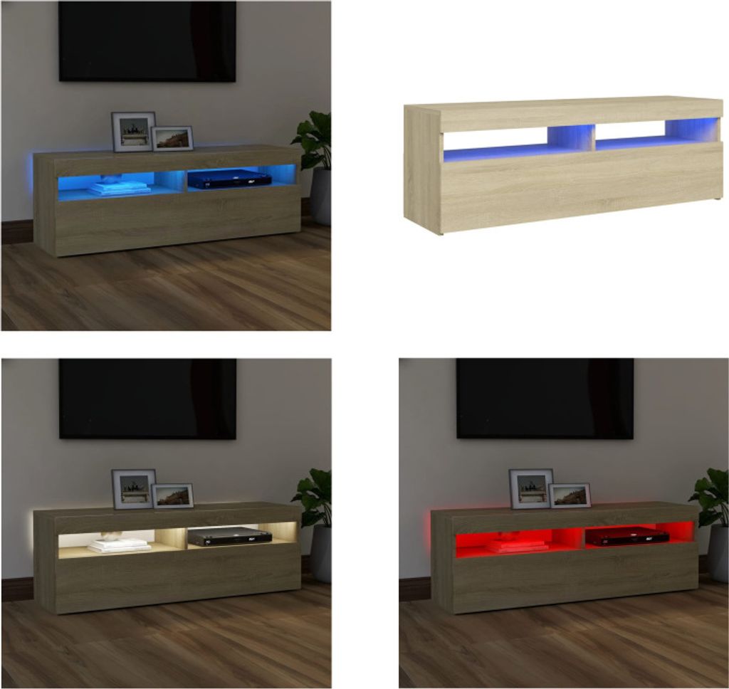 vidaXL TV Schrank mit LED Leuchten Sonoma Eiche 120x35x40 cm - TV-Schrank - TV-Schränke - TV-Schrank Mit LED - TV-Möbel