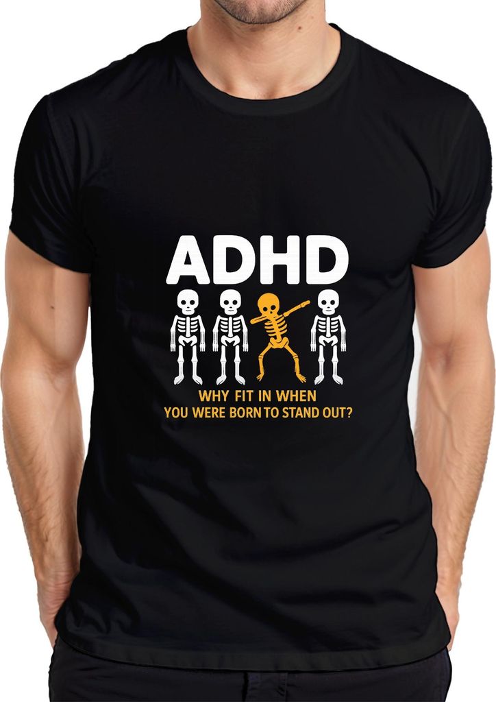 Warum anpassen? Geboren zum Auffallen ADHD Skelett Dabbing Spass Herren T-Shirt, Schwarz, S