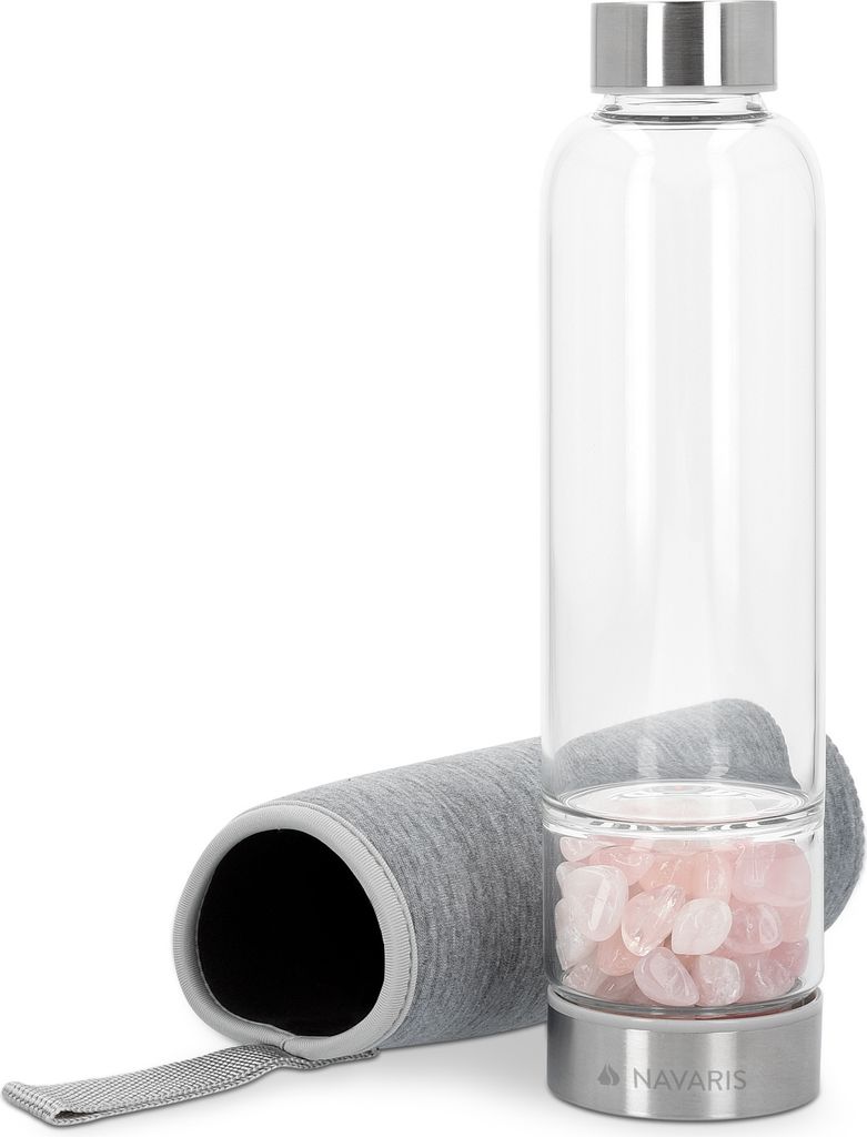 Navaris Wasserflasche mit Mineralstein und Neoprenhülle Produktbild 