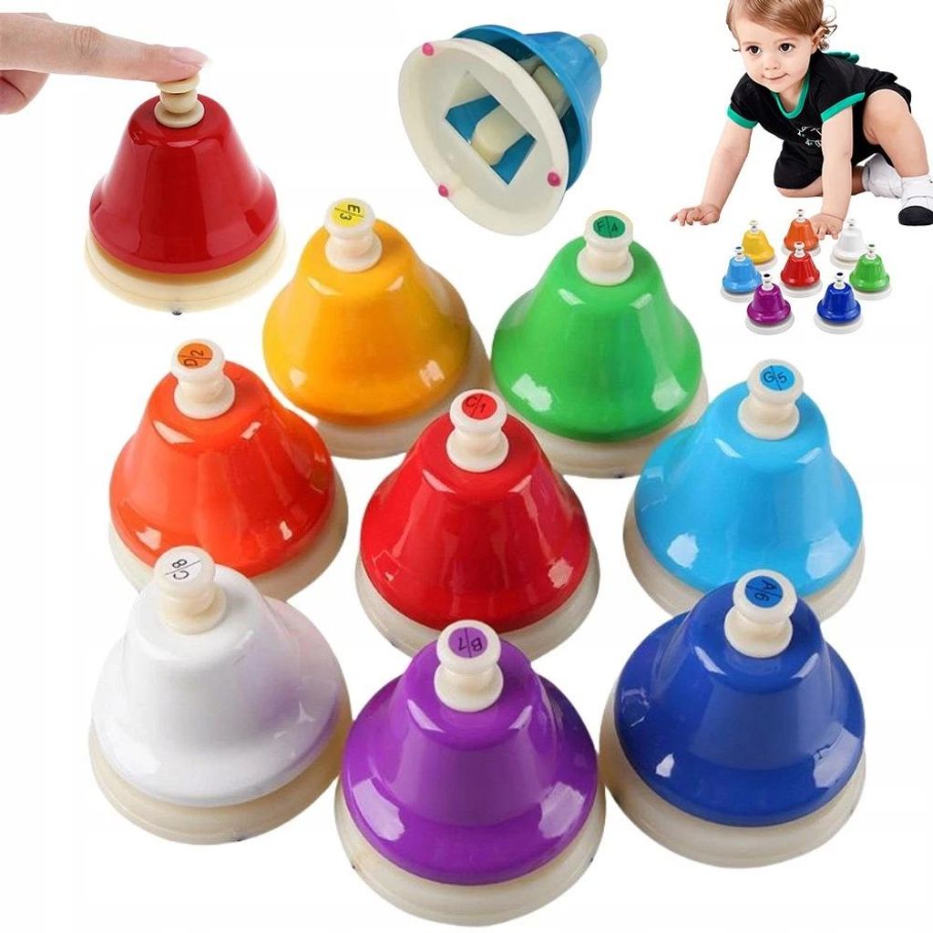 Handglocken, 8 Hinweis Bunte Handbells, Musical Learning Percussion Instrumente, Spielzeug Geschenke für Kinder, Haustierglocke, Trainingsglocke