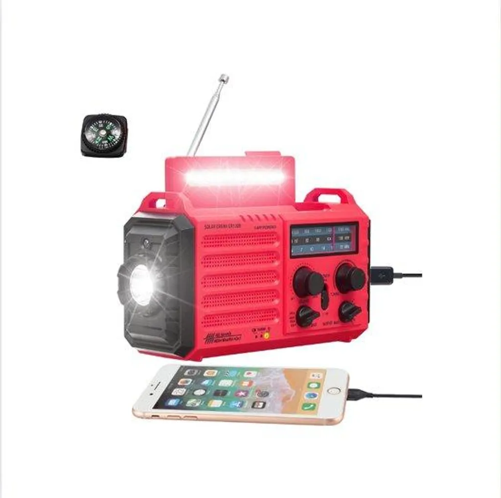 Radio d'urgence solaire portable AM/FM avec lampe LED et batterie 2000mAh