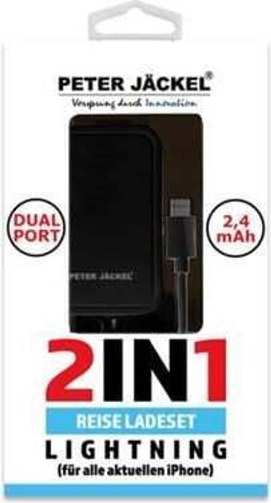 USB Travel Charger Set 2in1 Dual Port 2.4A Lightning Black KFZ-Ladeger