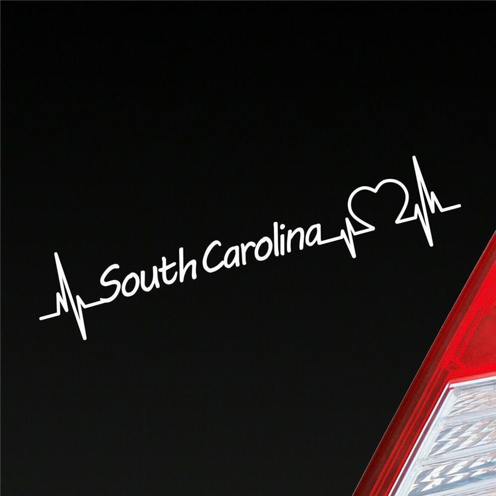 Auto Aufkleber South Carolina Herz Herzschlag 19x4 cm Weiss Matt Sticker Heckscheibenaufkleber
