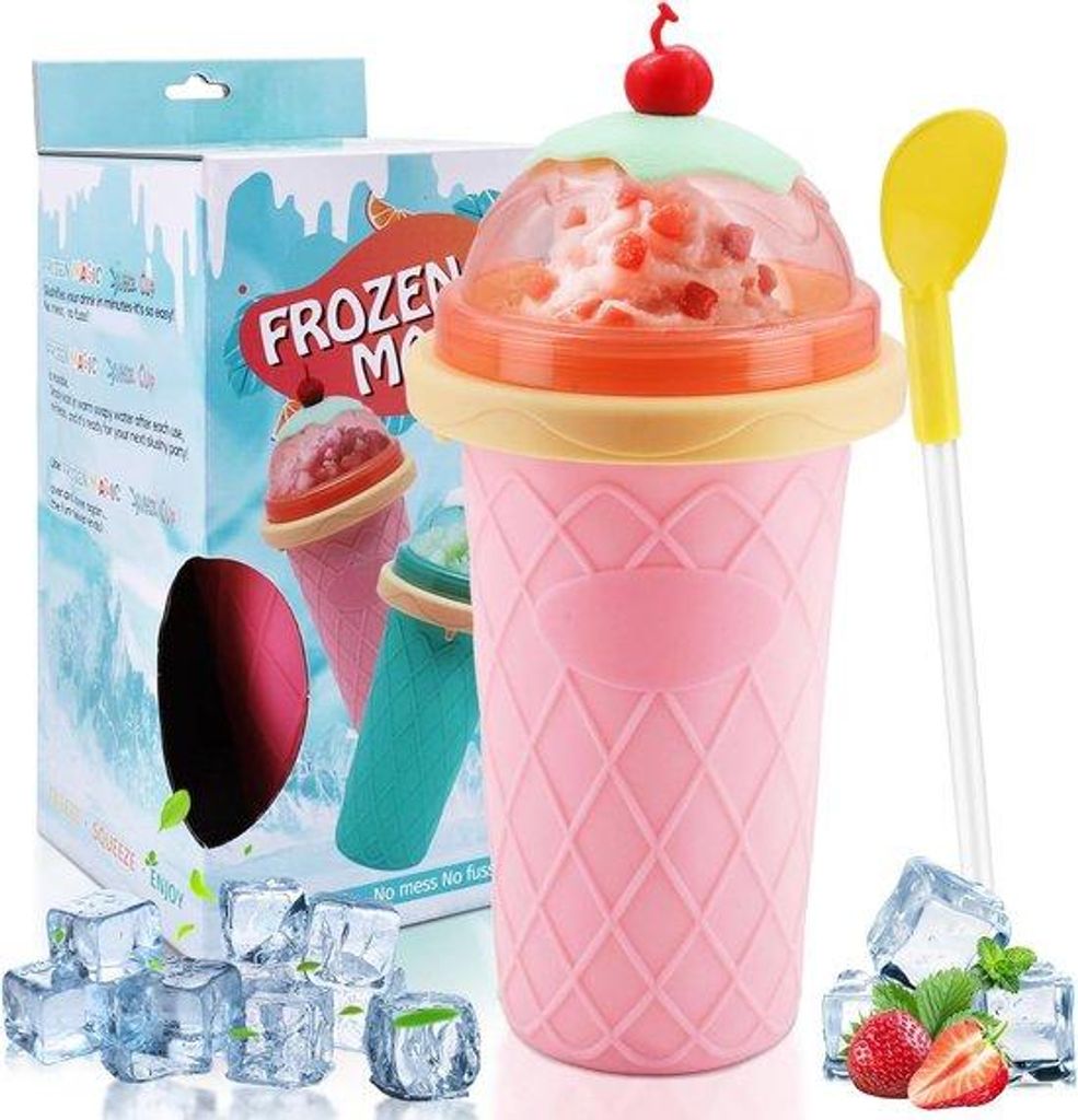 Silikon-Slushy-Maker, handbestendig, mit Strohhalm und Löffel, rosa
