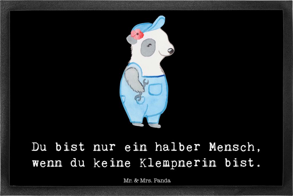 Mr. & Mrs. Panda fußmatte Klempnerin Herz 40 x 60 cm - Schwarz - Geschenk, Fußabtreter, Lustig, Spruch, Schmutzfangmatte, Schmutzmatte, Witzig, G...