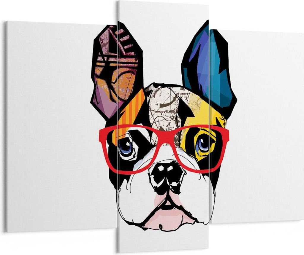Bild auf Leinwand - Leinwandbild - Hund Brille Bunt Bulldogge - 130x100cm - Wand Bild - Wanddeko - Leinwanddruck - Bilder - Kunstdruck - Wanddekora...