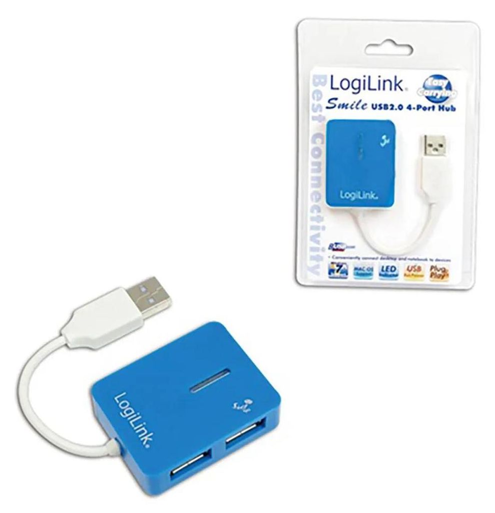 LogiLink USB 2.0 4-Port Hub, 480 Mbit/s, Blau, Windows 98SE/ME/200/XP/Vista/2003/7, 106 mm, 158 mm, 25 mm