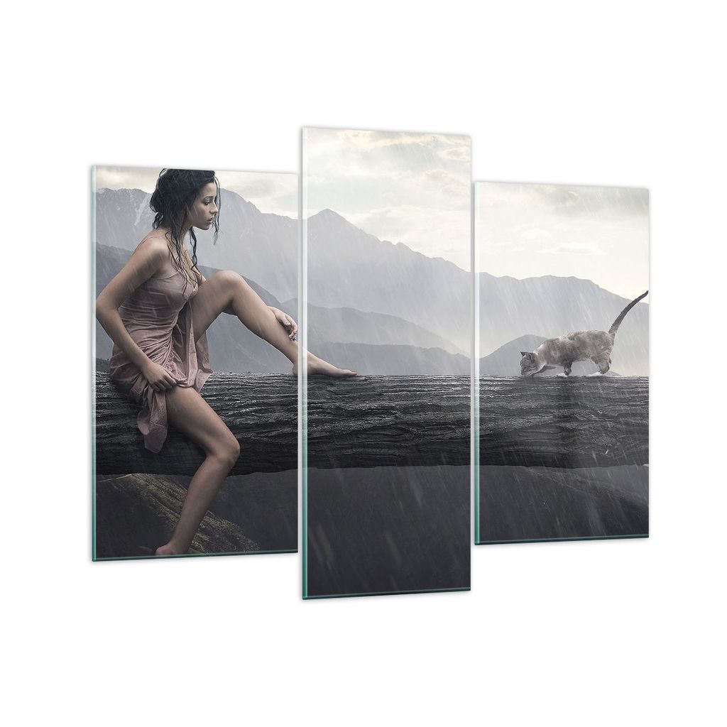 Bilder auf glas - Tiere Katze Mode Modell - 130x100cm - Glasbilder - Wandbilder - Kunstdruck - zum Aufhängen bereit - Wanddekoration aus Glas - Gl...
