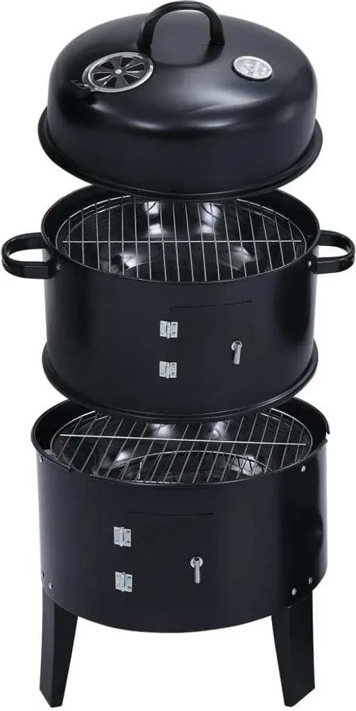 Barbecue Fumoir 3 en 1 en Acier avec Thermomètre de Cuisson 40x80cm