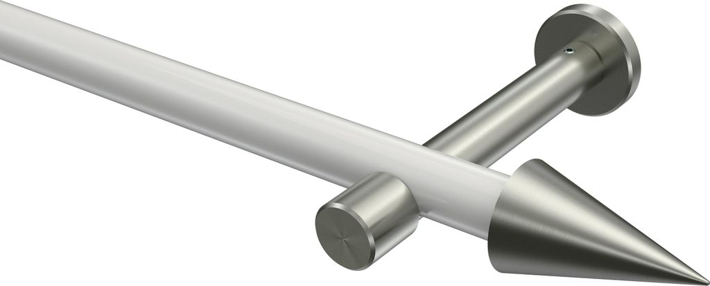 Interdeco Gardinenstange / Vorhangstange Weiß / Edelstahl-Optik, Typ Prestige Savio (Kegel) ohne Ringe, 20 mm Ø 1-läufig, 100 cm