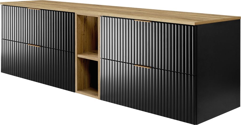 Koupelnová skříňka, černá / dub craft + zlatá rukojeť, 180 Obrázek produktu 