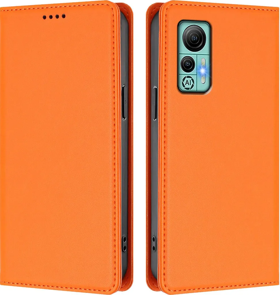 Custodia Elegante Ulefone Note 14 Arancione: Slim Flip Leather Case