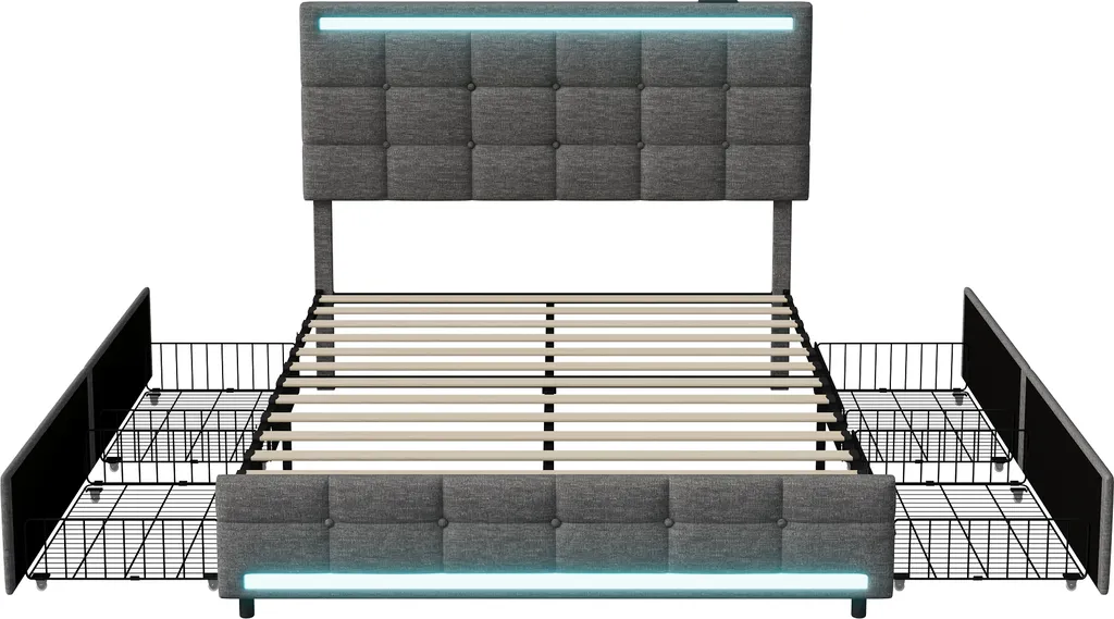 Lit 140x200 avec Rangement et LED pour Finir avec le Désordre en Chambre