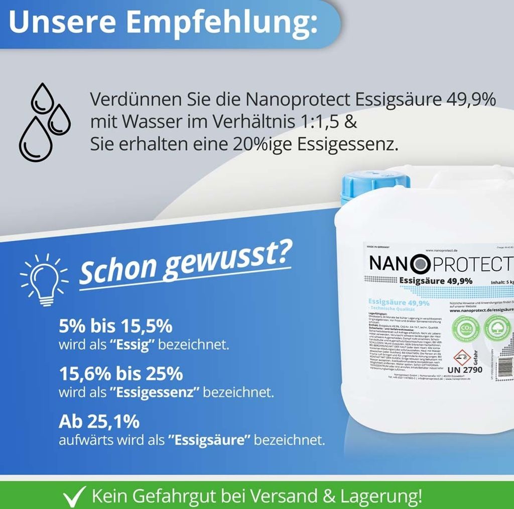 Nanoprotect Essigsäure | Inkl. Auslaufhahn | Ideal Als Reiniger Und Entkalker | Für Haus Und Garten | Premium Qualität – Made In Germany, 10 Kg - Foto 12