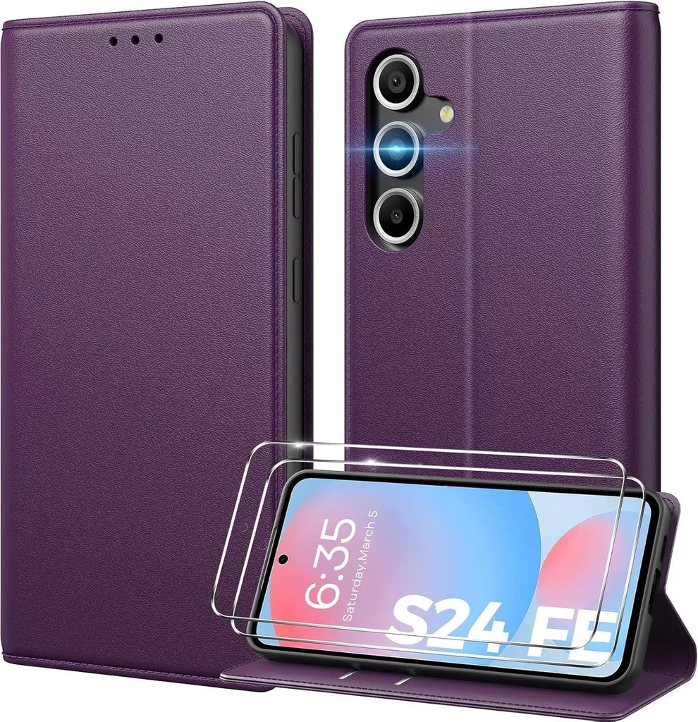Coque Samsung Galaxy S24 FE 5G Peakally en Cuir Synthétique Violet Foncé