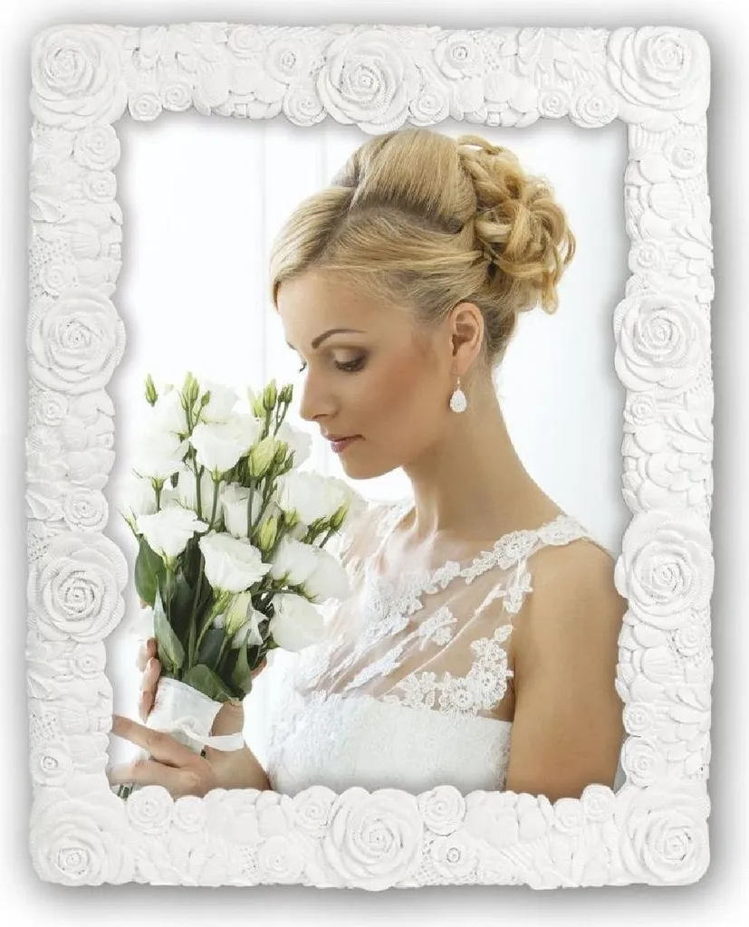 Cadre photo romantique 15x20 cm blanc avec roses pour mariage Annecy