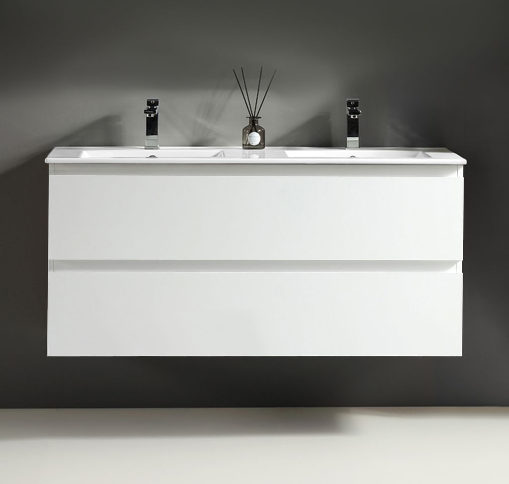 Alpenberger Waschtisch mit Unterschrank 120 cm Breit | Badezimmerschrank Badezimmermöbel Doppelwaschbecken | Waschbeckenunterschrank mit Waschbeck...