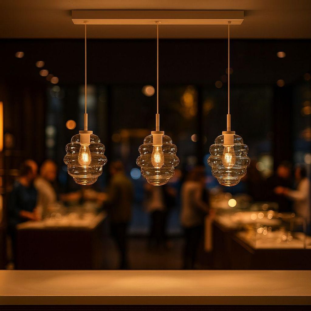 s.luce Echos Esstisch-Hängelampe 3-flammig 120cm Baldachin, Ø 18/25cm Rauch 3-Flammig Oval, Länglich