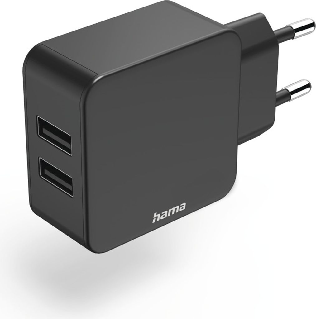 Hama 2-fach-Ladegerät USB-A-Netzteil, 2,4 A/12 W, Schw.