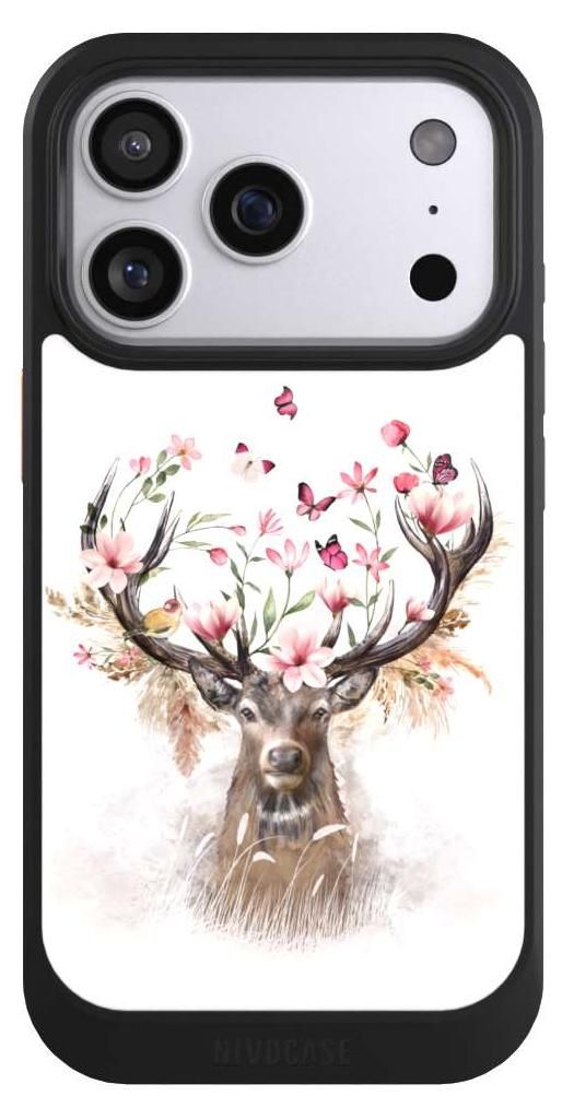 NIVOCASE Hülle für Apple iPhone 17 Pro Handyhülle NIVOcore Case Schwarz Blumen Hirsch Tiere
