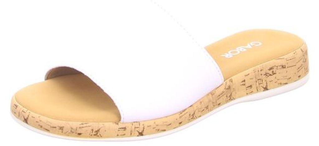 Gabor Damen Slip-On Sandalen in Weiß mit breitem Riemen, offenem Zehen-Design und flacher Korksohle