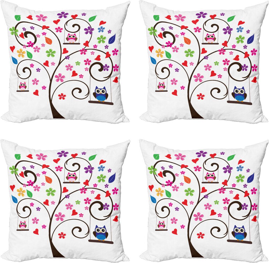 ABAKUHAUS Kindergarten Kissenbezug Set (4 Stück), Frischer Frühlings-Baum Curly, Moderner Doppelseitiger Digitaldruck, 45 cm x 45 cm, schwarz Mul...