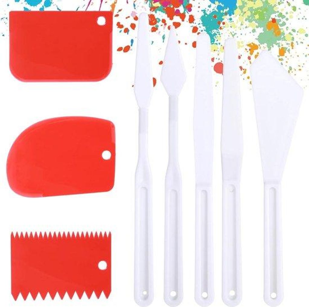 Aquarellkünstler-Set mit 8 Messern - 5 Acryl-Spateln und 3 Schaber für Strukturpasta, Aquarell, Öl und Gouache
