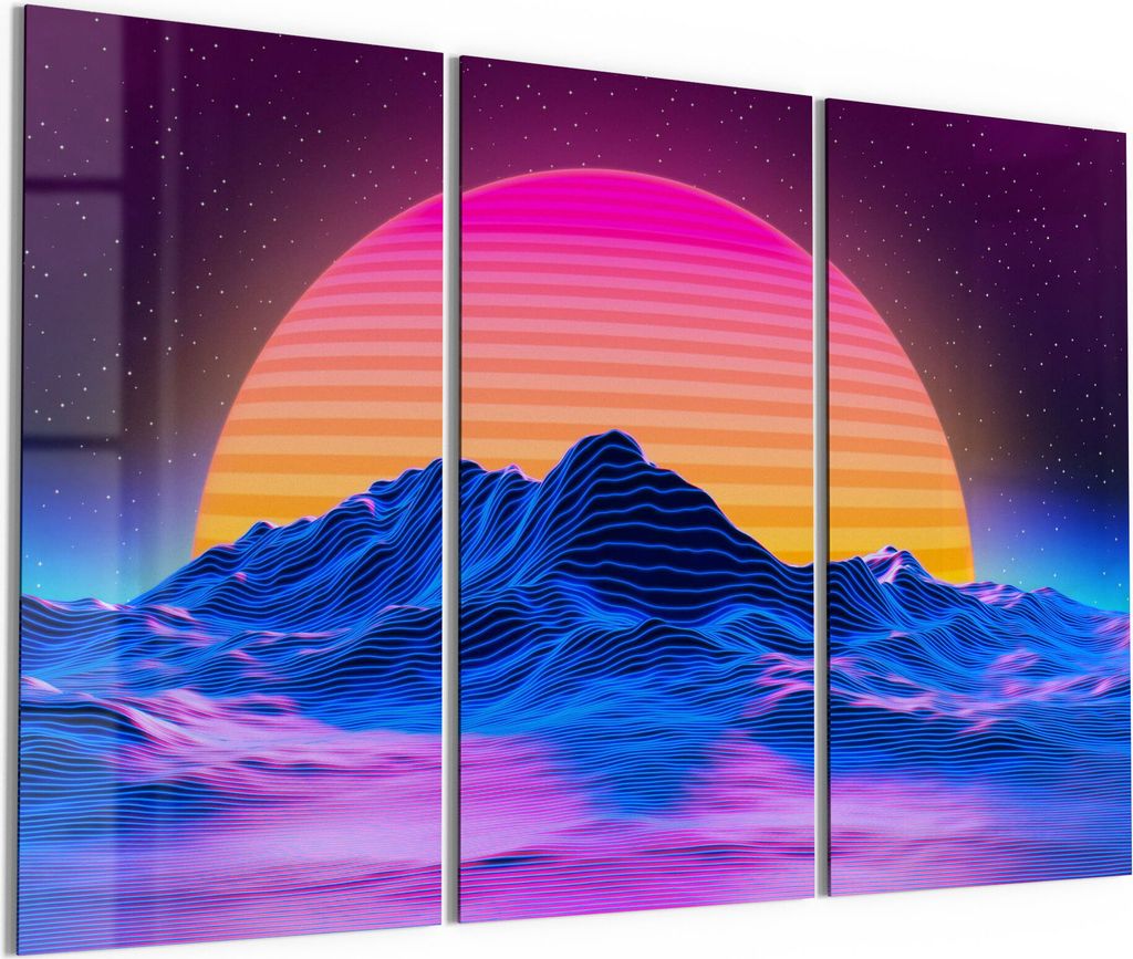DEQORI Glasbild Echtglas 3x50x100 cm 'Vaporwave digitale Kunst' Wandbilder XXL groß