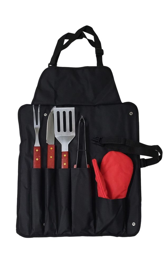 6-tlg Grillbesteck-Set Edelstahl BBQ Set mit Grillschürze Produktbild 