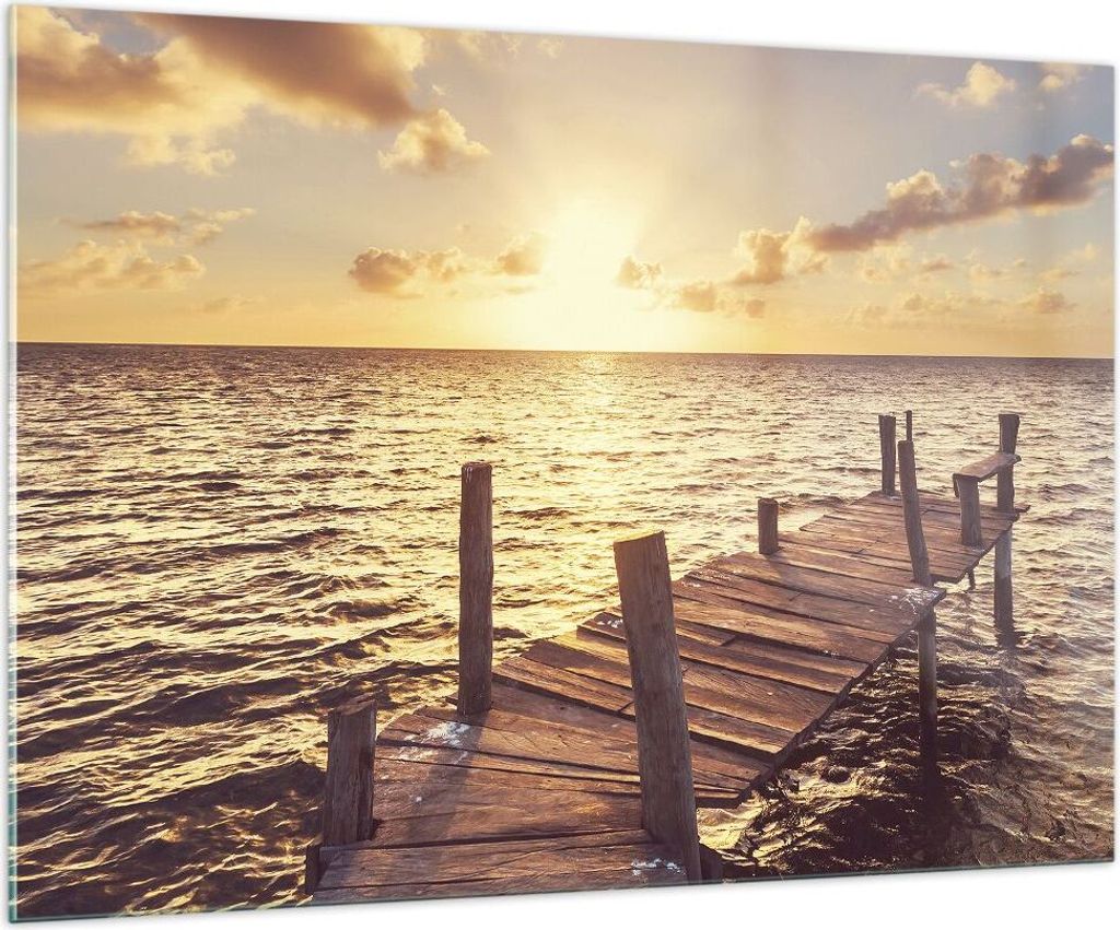 Bilder auf glas - Einteilig - Brücke Sonne Ozean - 100x70cm - Glasbilder - Wandbilder - Bilder - zum Aufhängen bereit - Wanddekoration aus Glas -...