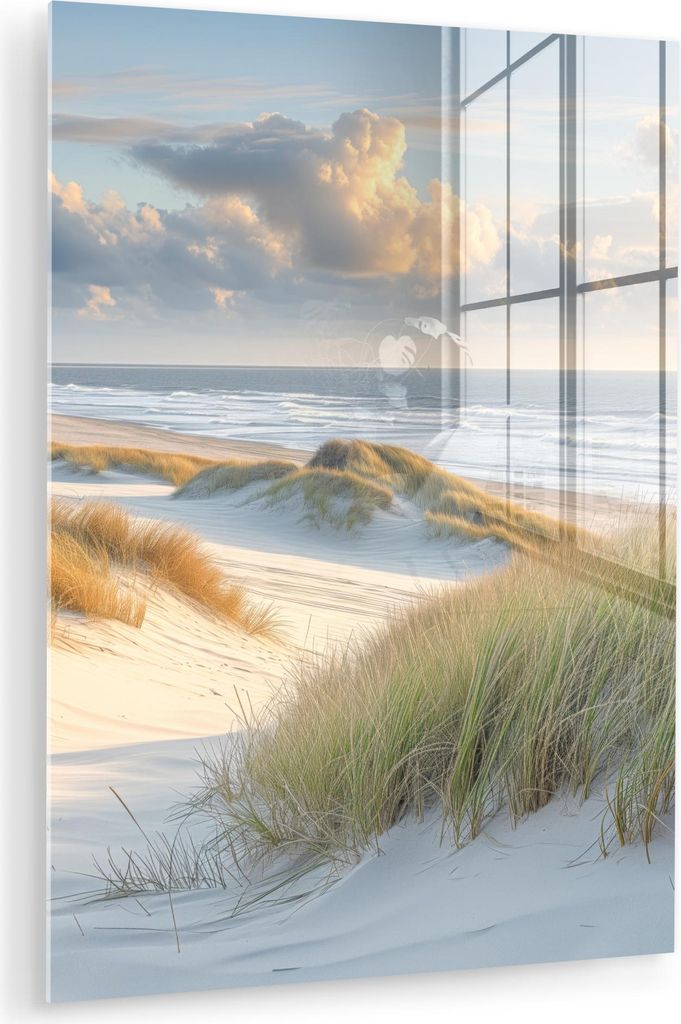 MuchoWow Glasbilder - Bilder auf Wandbild - Foto auf Glas Strand - Dünen - Borstgrasrasen - Wattenmeer 30x40 cm Wanddekoration aus Glas - Acrylgla...