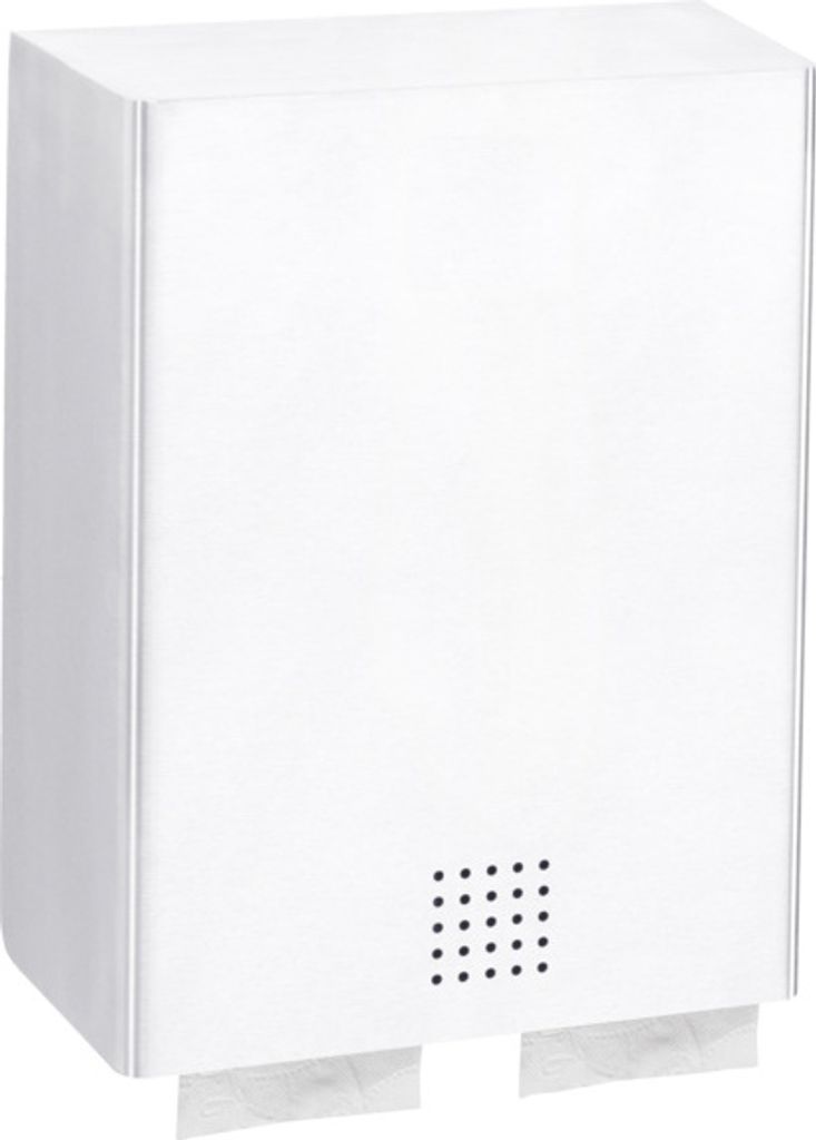 Premium WC-Papier Einzelblattspender doppelreihig 1400 Blatt Kapazität aus Edelstahl, Farbe:Weiß