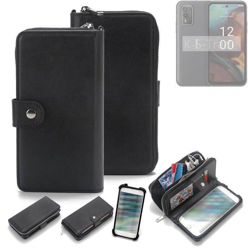 K-S-Trade 2in1 Handyhülle Schutzhülle kompatibel mit HMD XR21 & Portemonnee Cover Handy Hülle Case Etui Geldbörse Wallet Bookstyle Hülle schwarz