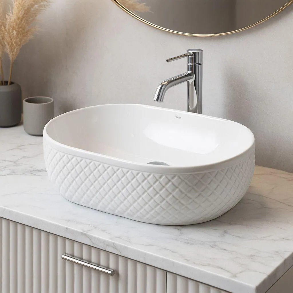 Lavabo da Appoggio Rea Oktawia White 50x35cm | Ceramica di Lusso