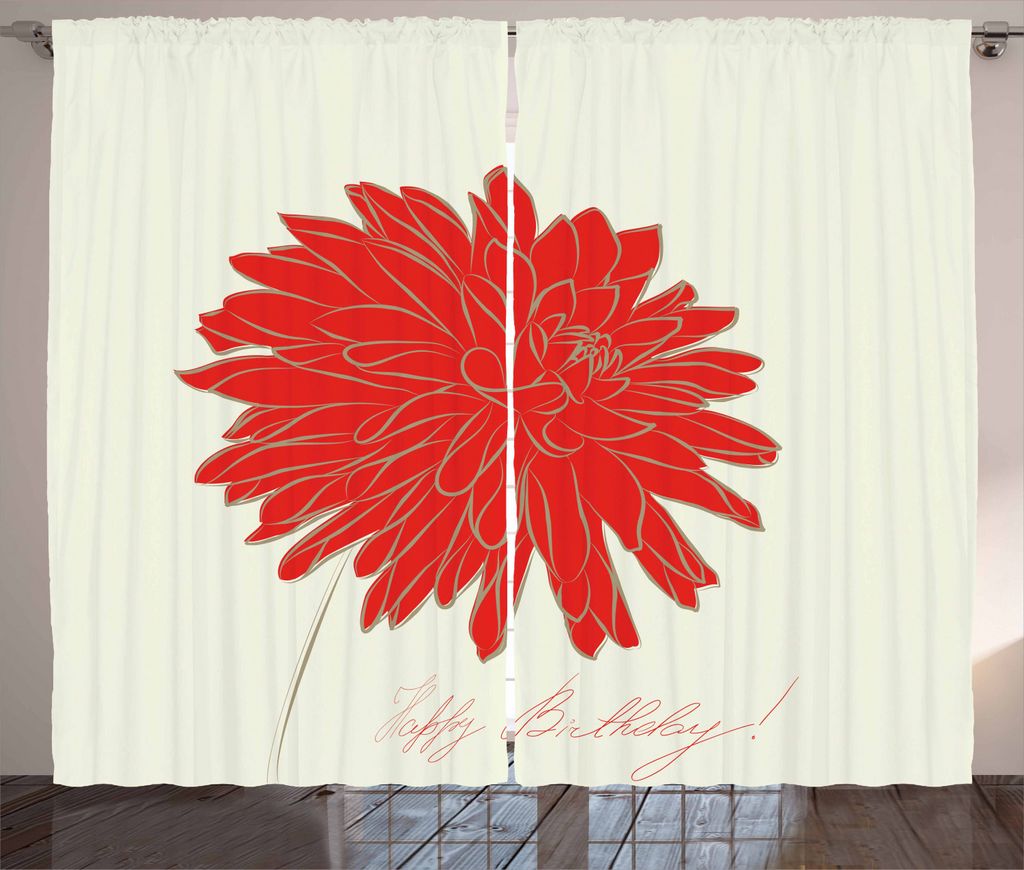 ABAKUHAUS Dahlie Rustikaler Gardine, Retro einzelne Blume, Schlafzimmer Kräuselband Vorhang mit Schlaufen und Haken, 280 x 225 cm, Rot Tan