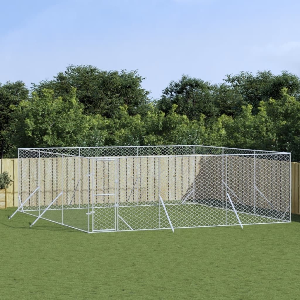 The Living Store Outdoor-Hundezwinger Silbern 6x6x2 m Verzinkter Stahl