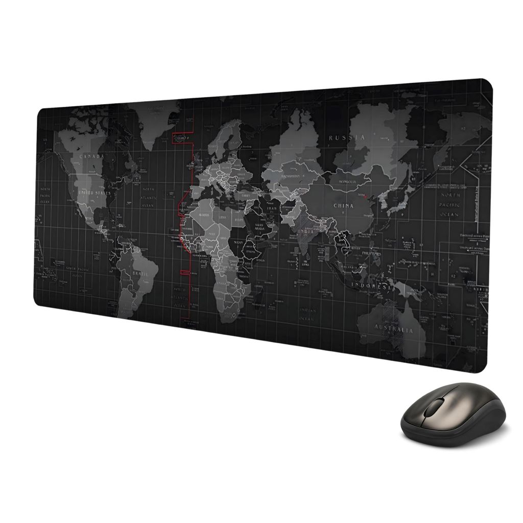 Valle Verde XXL Mauspad Mouse Mat Gaming Schreibtischmatte Laptop Tastatur Unterlage - Rutschfest, Wasserabweisend - Mit Weltkarten-Print - 80 x 30 cm