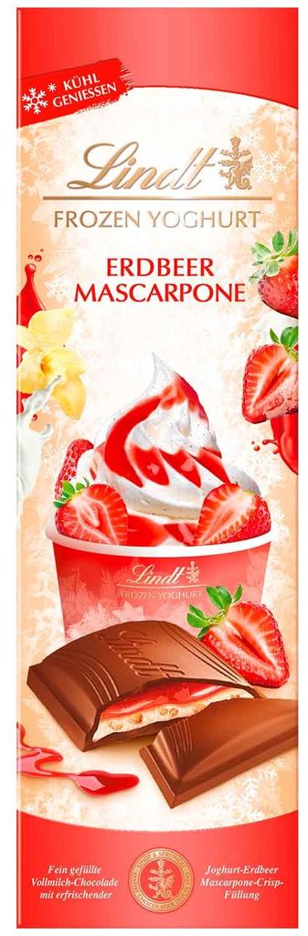 Lindt Frozen Yoghurt Erdbeer Mascarpone Vollmilch Tafel Produktbild 