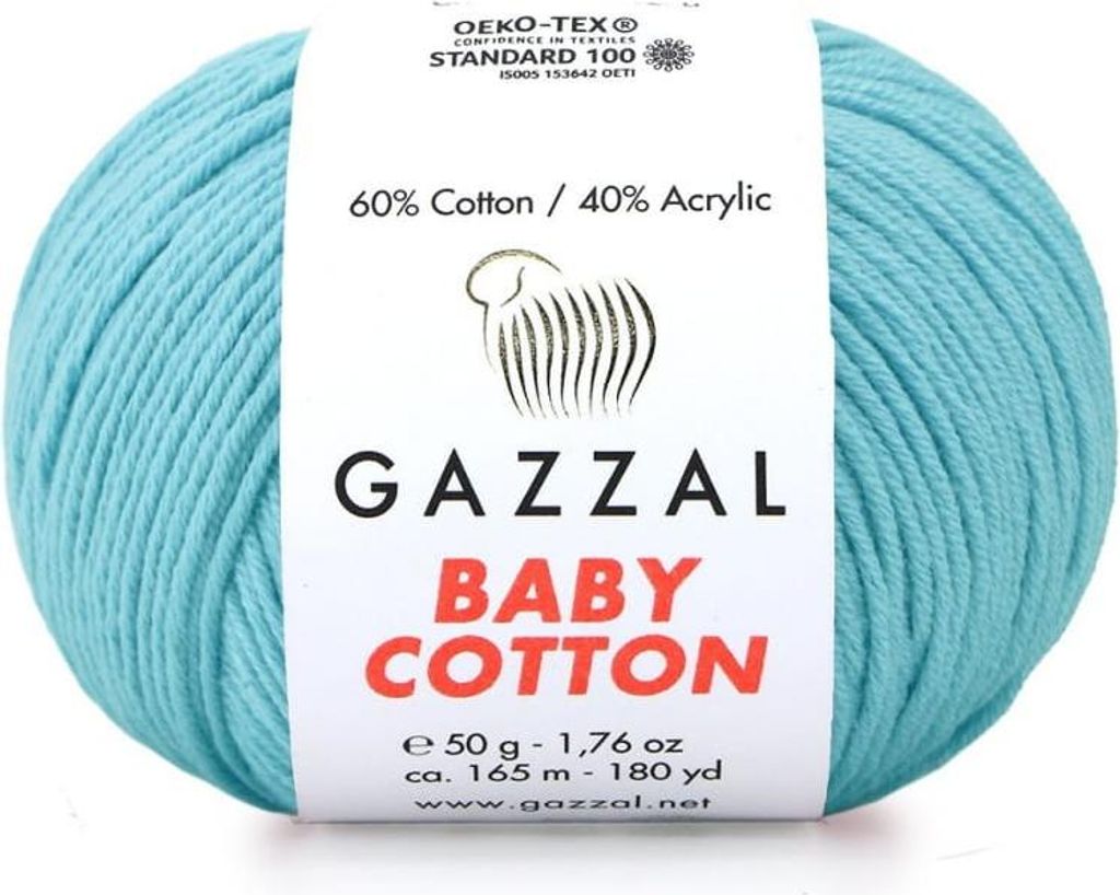 Gazzal Baby Baumwolle Aqua 50g Weiche, Hochwertige Wolle für Kinderprojekte