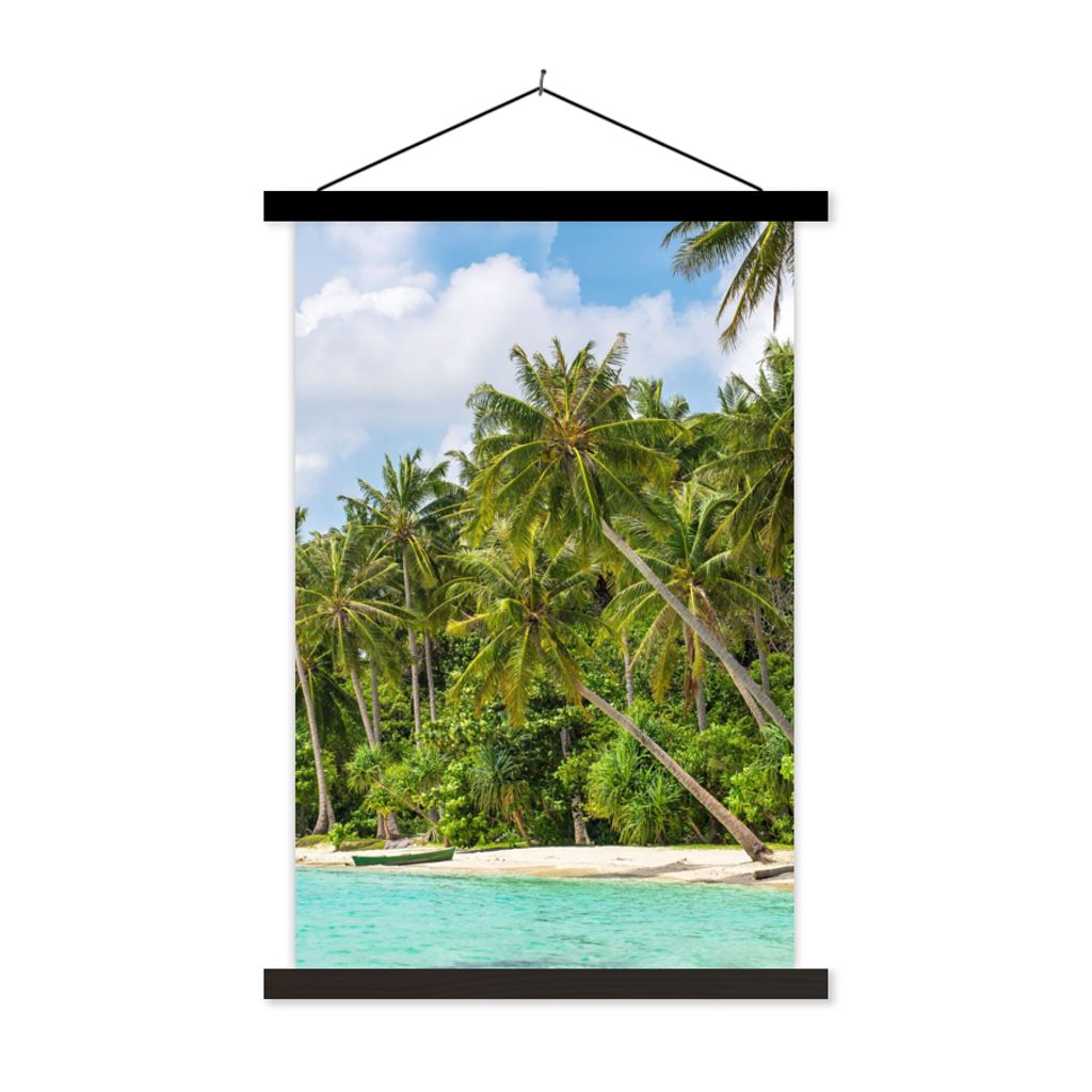 MuchoWow Textilposter Palme - Meer - Tropisch 40x60 cm mit schwarzem Rahmen - Wanddekorationen