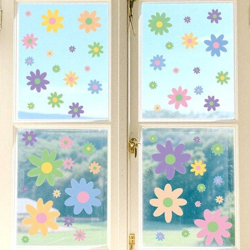 Kleurige Madeliefje Raamstickers 138 Stück, Doppel-Seitige Lenzdeko, Boho Blumenstickers für Zuhause, Büro, Laden, Klassenzimmer